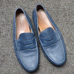 Gucci Men's Classic Blue Leather Driving Loafers